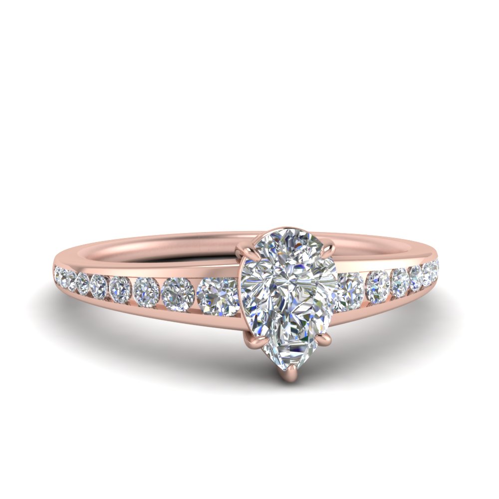 Channel Set Pear Shaped Diamond Engagement Ring In 14K Rose Gold |  Fascinating Diamonds