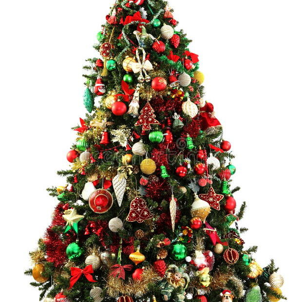 Christmas Tree Green, Red And Gold Stock Photo - Image Of Indoor,  Colourful: 17222846