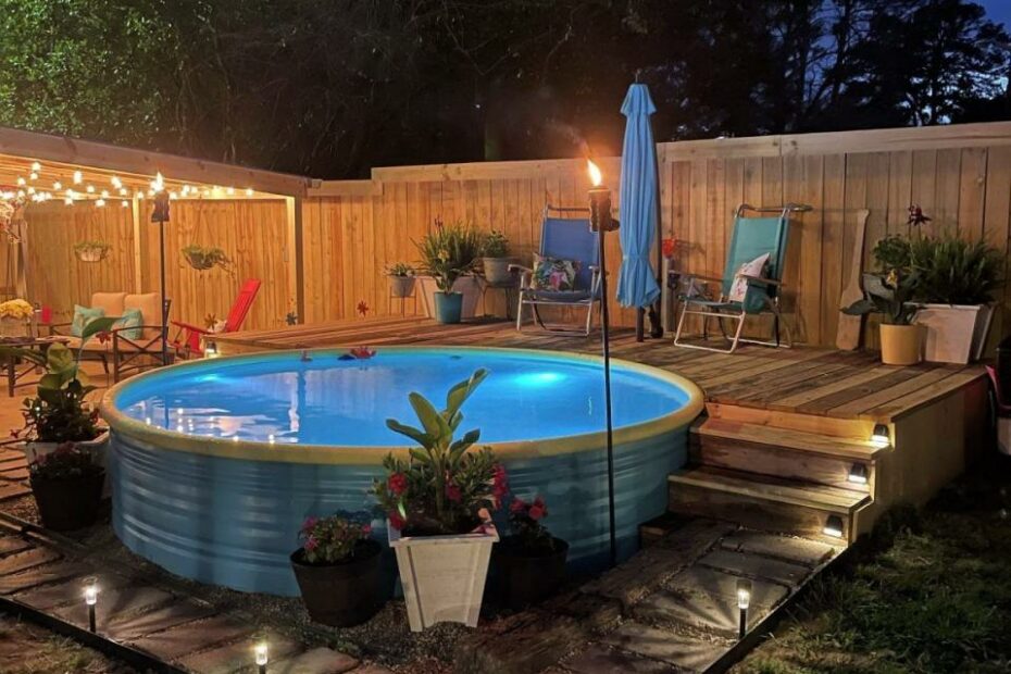 Summer Oasis And Stock Tank Pool Reveal – Lizzy & Erin | Small Backyard  Pools, Backyard Pool Landscaping, Backyard Patio Designs