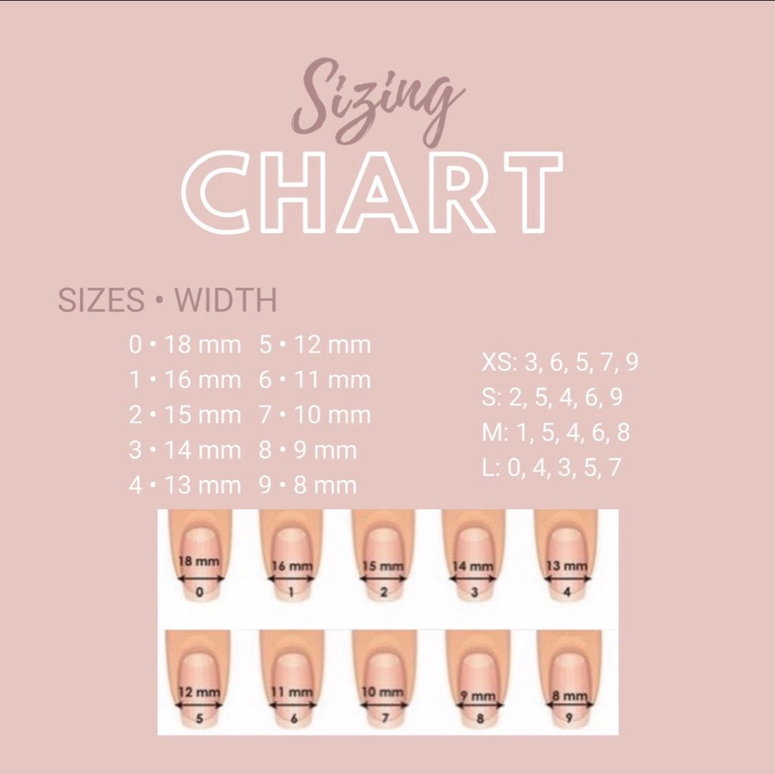 Size Chart • Press On Nails | Nail Sizes, Glue On Nails, Press On Nails