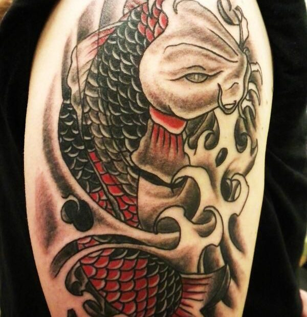 Black N Grey Koi Fish Tattoo On Shoulder | Tattoobite.Com | Koi Fish Tattoo,  Black And Grey Tattoos, Koi Tattoo