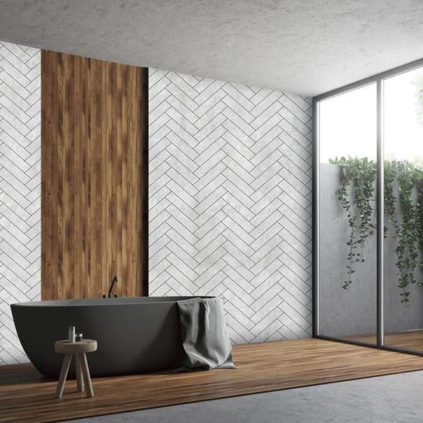 Buy Grey Herringbone Tile Shower Board | The Panel Company