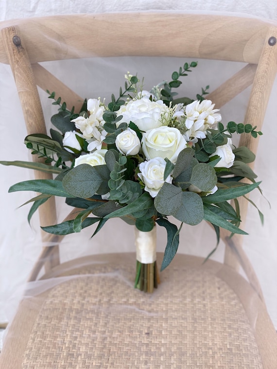 White Rose Bridal Bouquet Classic Wedding White Peony - Etsy