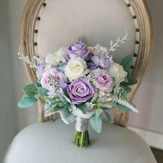 Lavender Bridal Bouquet 12/ Cream White And Dusty Purple - Etsy
