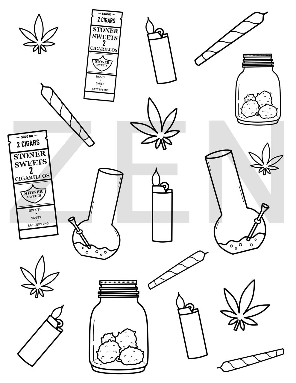 Marijuana Pattern Printable Coloring Page Adult Coloring - Etsy New Zealand