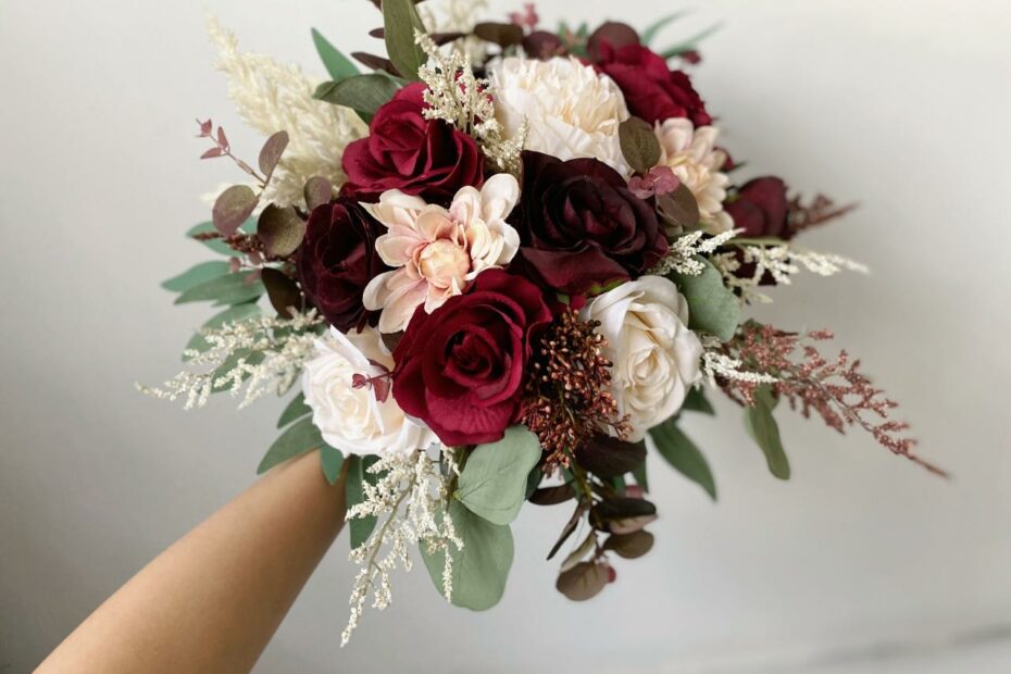 Burgundy & Ivory White Rose And Eucalyptus Wedding Bouquet - Etsy