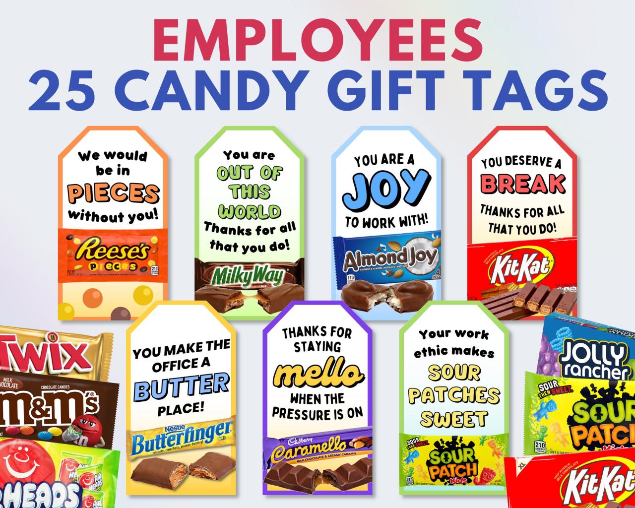 25 Employee Candy Bar Gift Tags Employee Appreciation Tag - Etsy