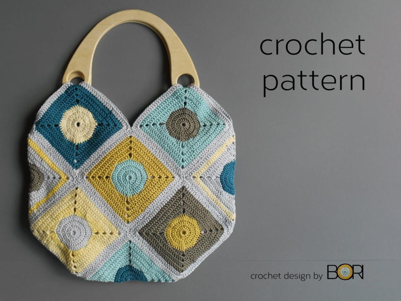 Crochet Bag Pattern With Wood Handle Handbag Diy Granny - Etsy Uk