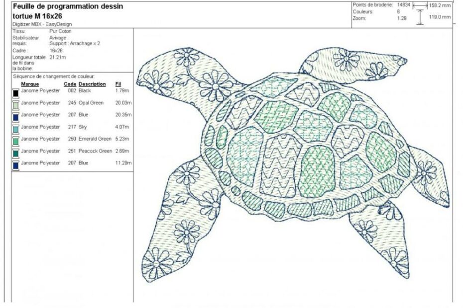 Machine Embroidery Design Sea Turtle Mylar
