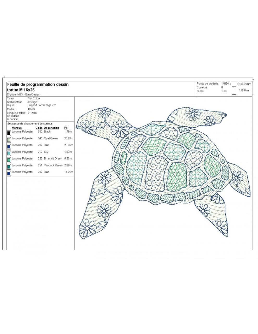 Machine Embroidery Design Sea Turtle Mylar