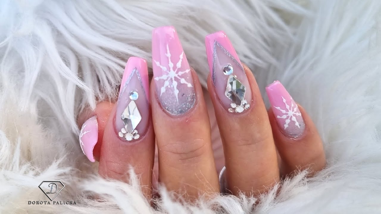 Pink Winter Nails With Crystals. Melodysusie E-File Review. Pink Ombre Nails.  - Youtube