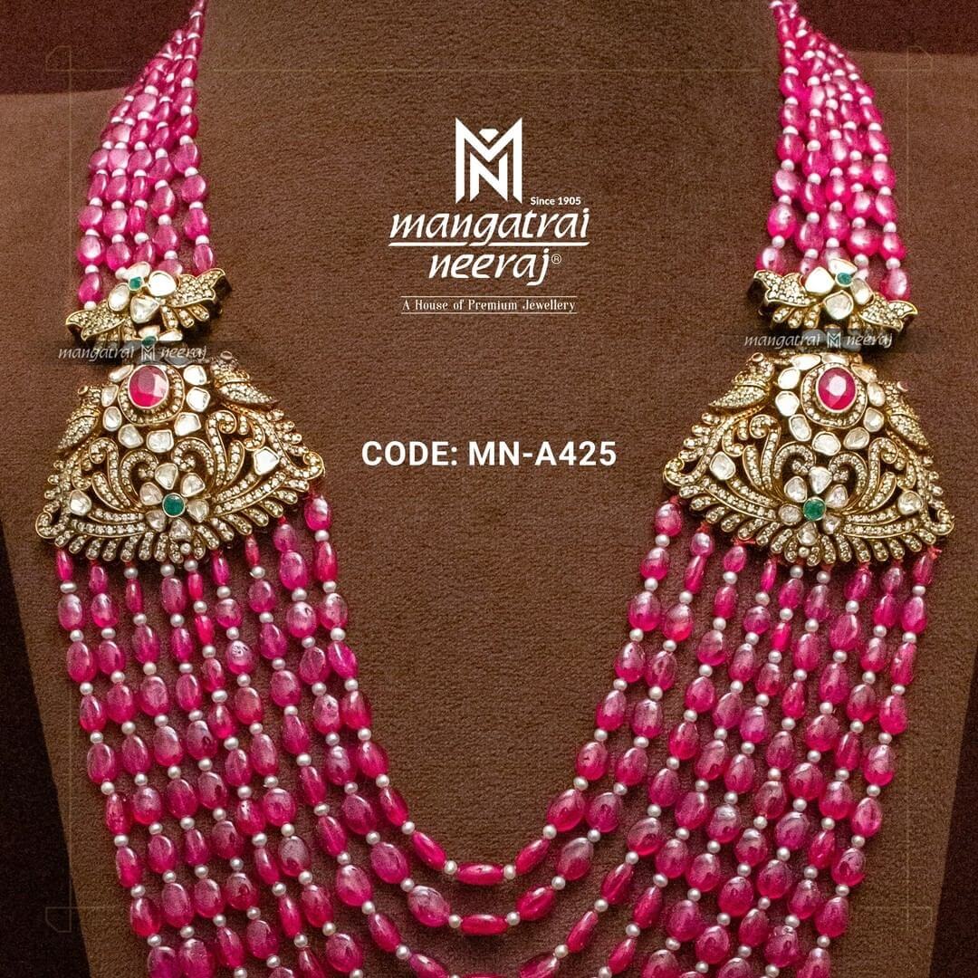 Muti Layered Ruby Beads With Side Pendants. | Fashionworldhub