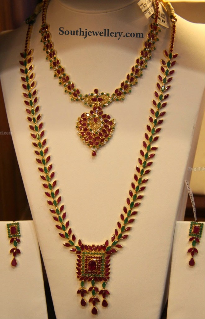 Ruby Emerald Necklace Set - Indian Jewellery Designs