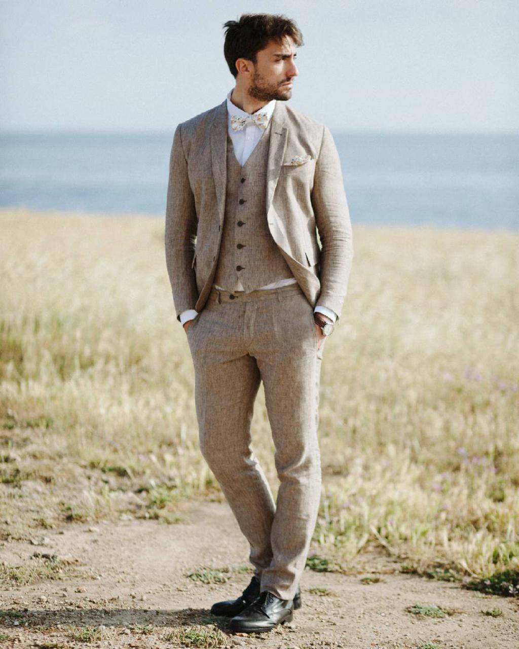 Country Themed Wedding Groom Attire Dress Like A Southern Gentleman   Rustic Groom Attire Khaki Jacket With Vest Boho Linneo 