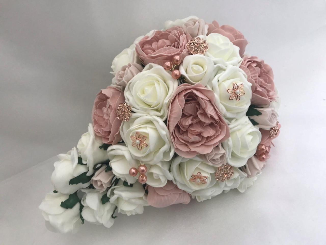 Wedding Bouquets Rose Gold Ivory Brides Flowers Posy Bridesmaid Flower Girl  Wand | Ebay