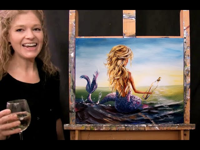 Learn How To Paint Moonlit Mermaids With Acrylic - Paint & Sip At Home -  Step By Step Tutorial - Youtube