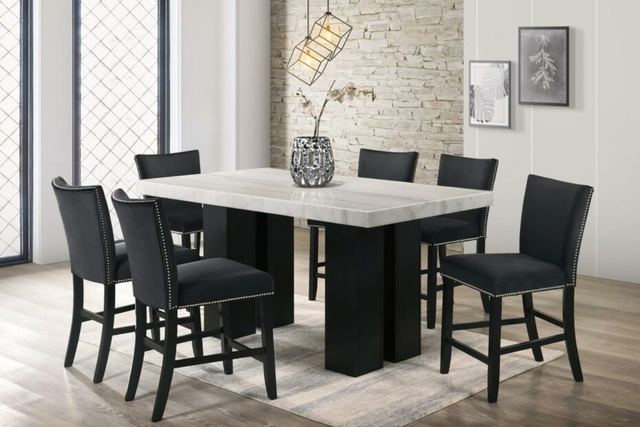Hh-Finley - Black 7Pc Finley Black Counter Height Dining Table Set By Happy  Home Industries Houston Texas