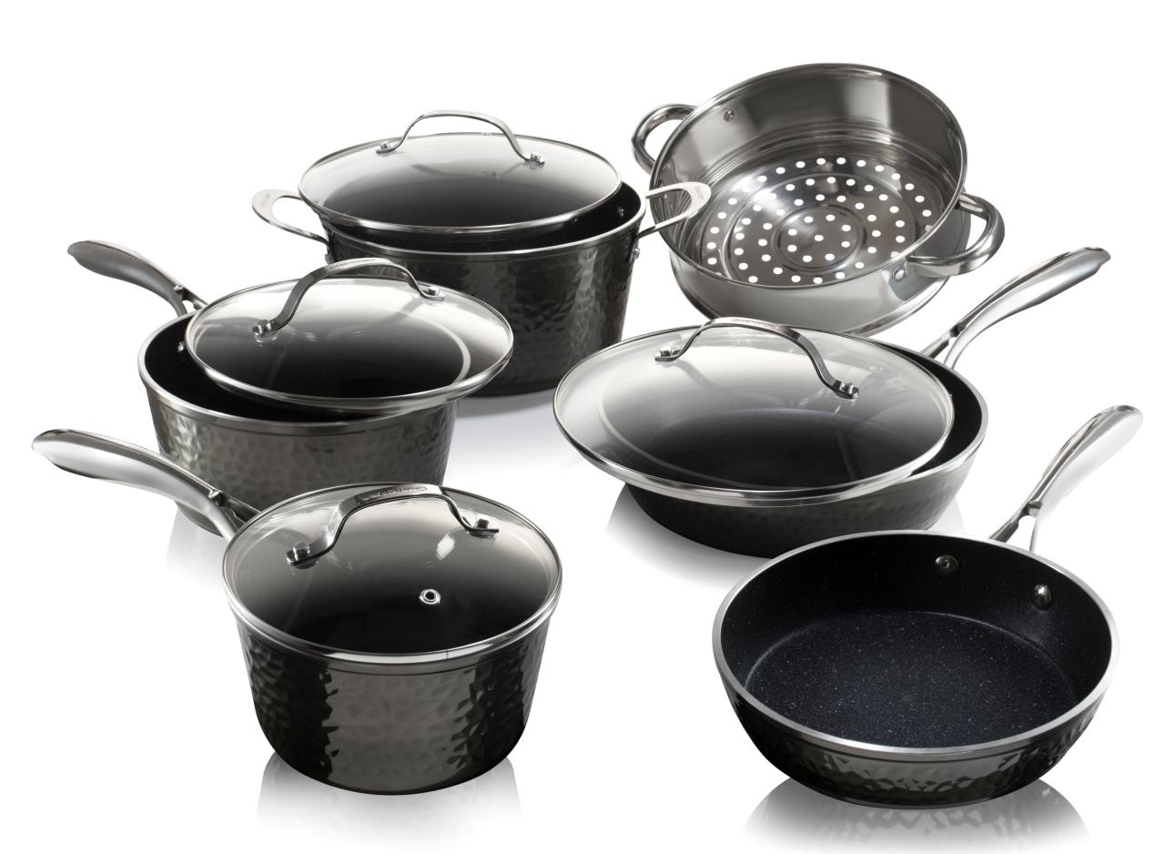 Granite Stone Hammered Titanium Non-Stick Diamond Infused 10 Piece Cookware  Set With Glass Lids, Oven Safe, Dishwasher Safe - Walmart.Com