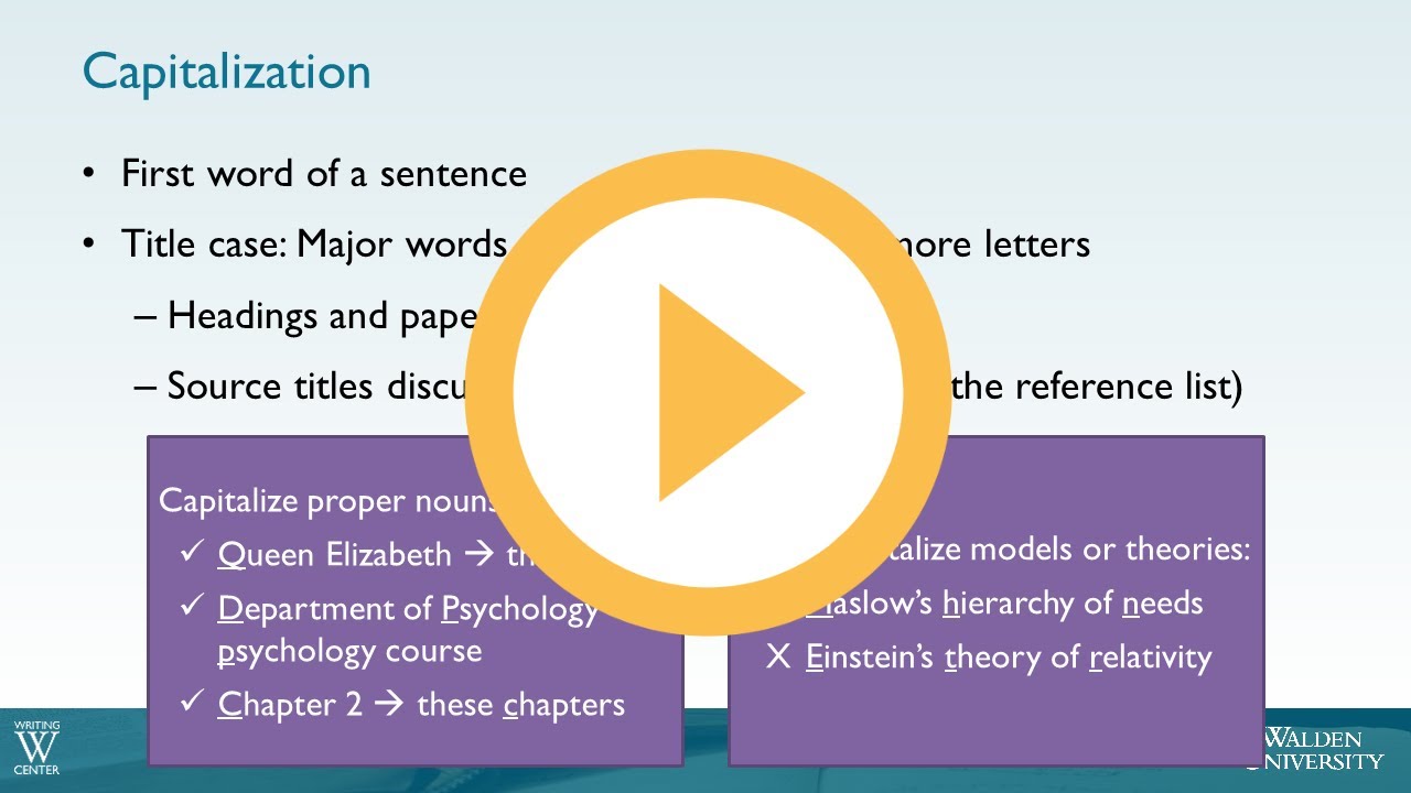 Apa Formatting & Style: Capitalization - Video Transcripts - Academic  Guides At Walden University