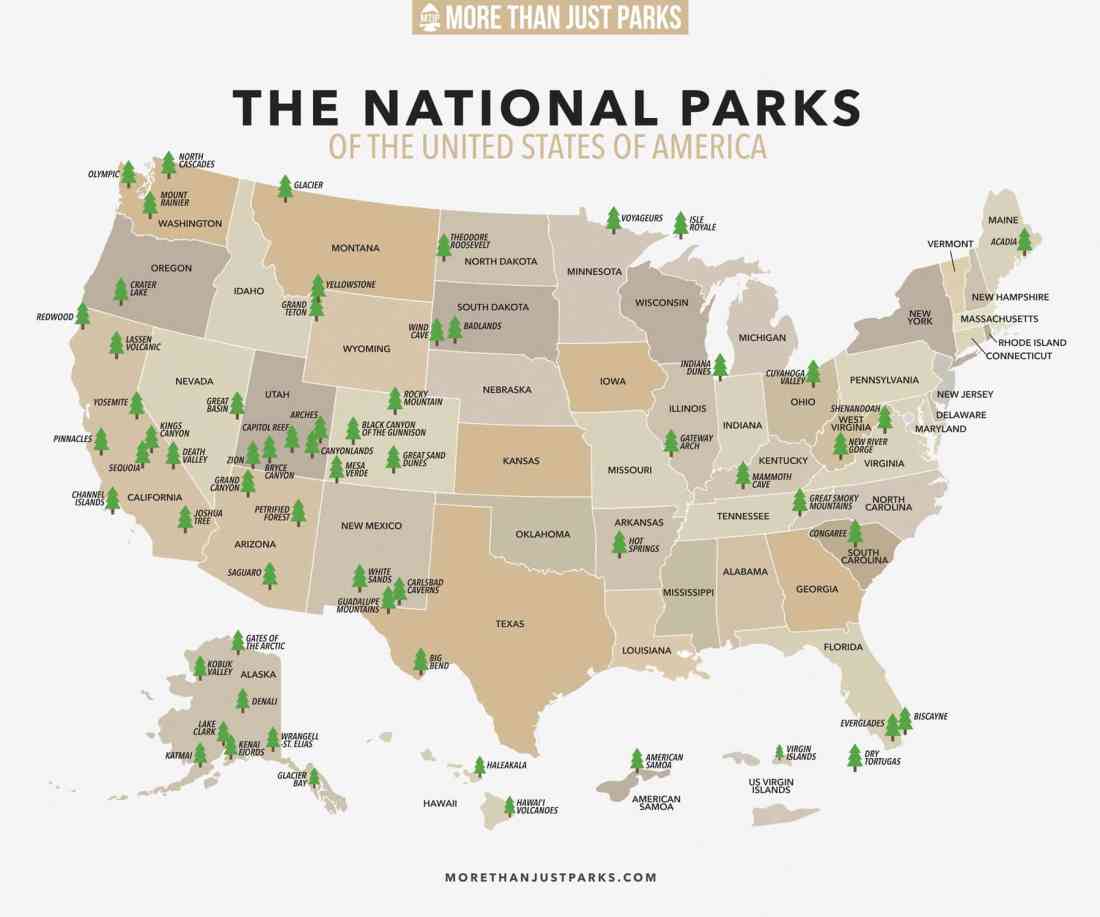 Complete National Parks List 2023 (+ Printable Map)